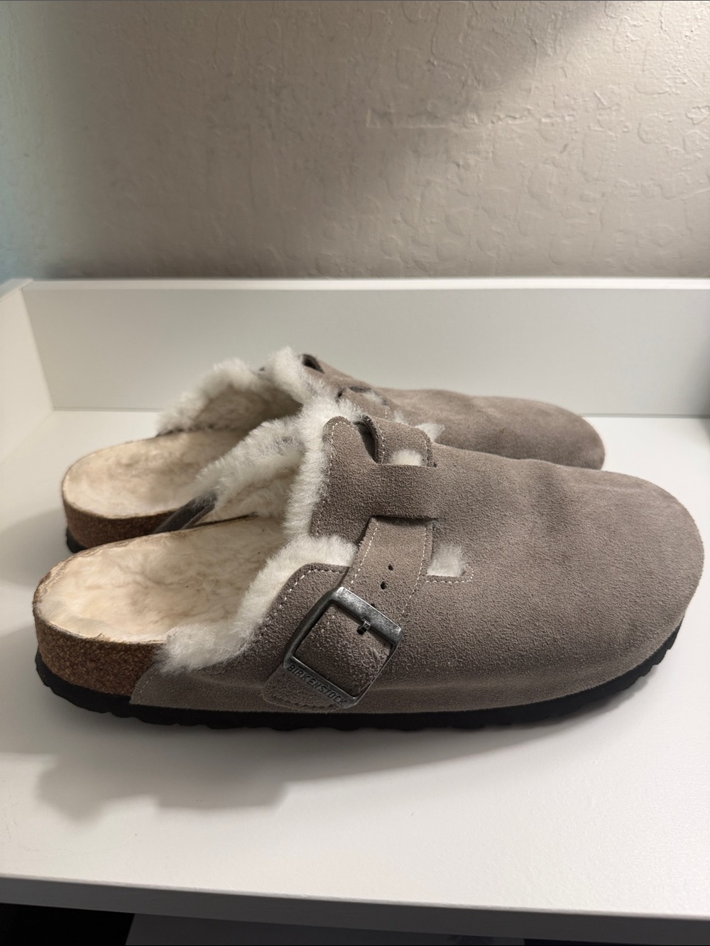 Birkenstock Faux Shearling-Lined Suede Clog Slip-Ons - Taupe